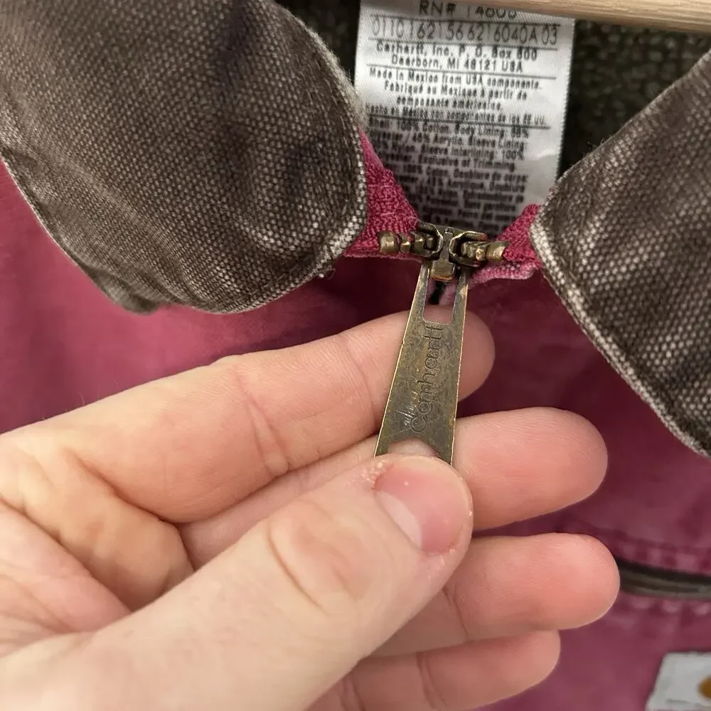 Y2K Carhartt Sherpa-Lined Detroit Jacket “Raspberry” WJ097 - Picture 14 of 16